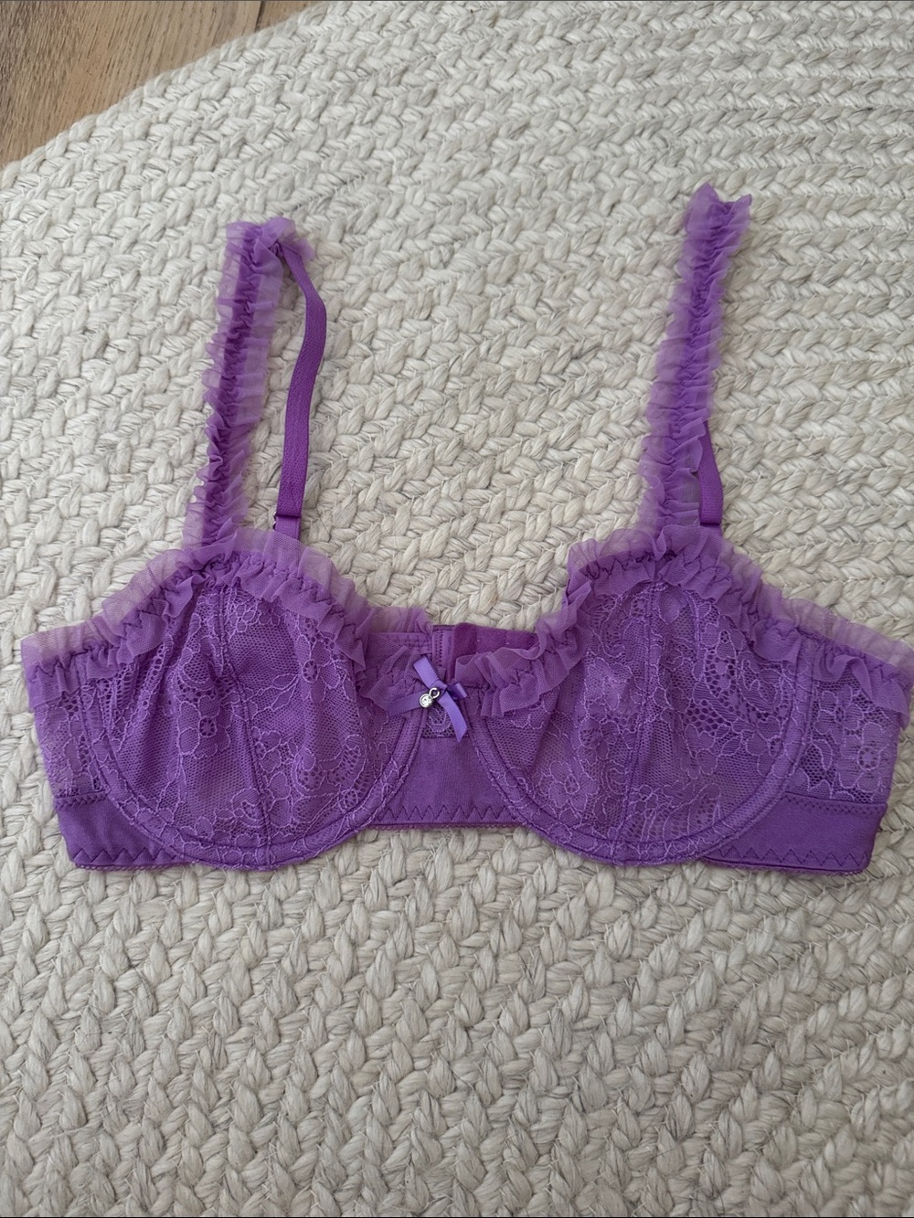 Tiger Mist Purple Lace Underwire Bra with Ruffle Straps